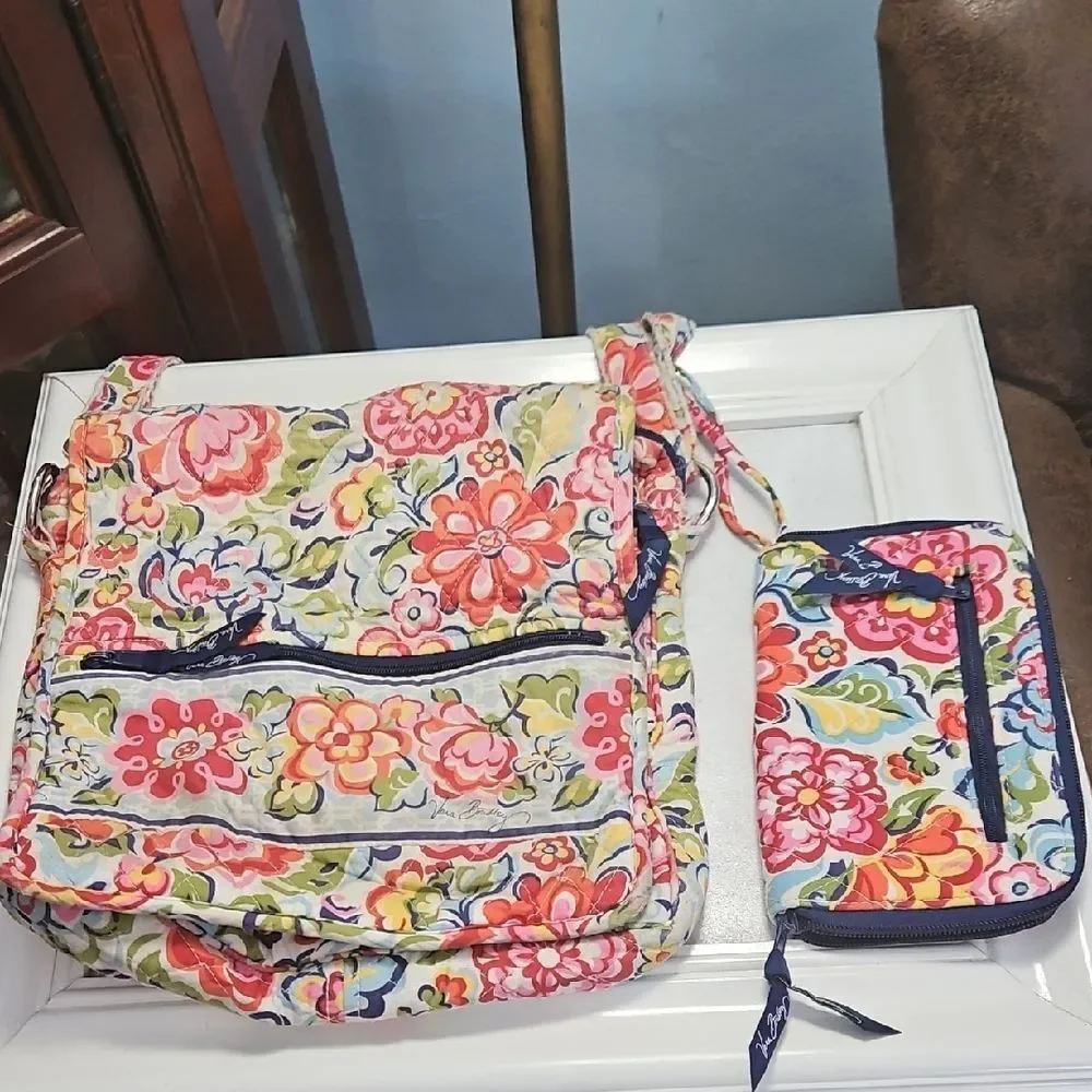 Vera Bradley Hope Garden Quilted Floral Mail Bag And Wallet